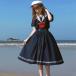 * темно-синий * M размер * sailor One-piece короткий рукав матроска One-piece короткий рукав школьная форма платье sailor колено длина колени внизу длина flair воротник имеется 