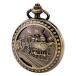 HB053 TREEWETO Antique Mens Pocket Watch Skeleton Mechanical Hollow Bronze Case 3D Steam Train Railroad Roman