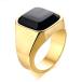 Rockyu 指輪 メンズ 黒 ゴールド 四角形 正方形 印台指輪 14号 オニキス ステンレス製リング 金属アレルギー 卒業式 成人式 プバーゲン 着物　振袖　格安レンタル