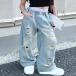  Denim брюки Kids ребенок одежда повреждение джинсы широкий студент детская одежда повреждение Denim девочка модный длинные брюки длинные брюки танцевальный костюм джинсы низ 