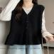  безрукавка вязаный лучший женский V шея передний открытие свитер кардиган tops внешний жилет весна осень передний кнопка имеется короткий свободно простой 