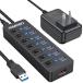  параллель импорт Powered USB Hub 3.0, 5Gbps Data Transfer 7 Ports and 12W Charging-only 1 Port with 5V/3A Power Adapter 4Ft Long Cable & Individual LED Switc