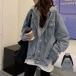  Корея Denim жакет с капюшоном . большой 