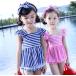 child swimsuit ... for girl separate swimsuit stripe border race ta- van attaching 3 point set frill popular blue pink 