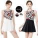  swimsuit lady's body type cover One-piece all-in-one lovely stylish mama A line floral print tank top white black 