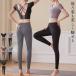  йога одежда верх и низ в комплекте женский короткий рукав йога tops cup имеется йога брюки укороченные брюки длина задний Cross йога леггинсы лодыжка длина чёрный 