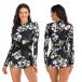  One-piece купальный костюм длинный рукав все в одном фитнес купальный костюм накладка имеется модный женский Rush Guard UV cut цветочный принт спорт купальный костюм серфинг 
