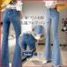  flare pants Denim брюки женский высокий талия с карманом кромка бахрома ножек длина эффект прекрасный ножек тонкий длинные брюки Denim брюки bell boto новый продукт 