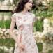  China dress knees height sexy floral print China dress manner One-piece tea ina clothes lady's chi- Pao sexy tea ina clothes Mini dress Chinese manner slim improvement dress 
