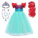 Little Girls Mermaid Princess Costume Ariel Princess Dress Birthday Halloween Partyץɥ쥹åץ꡼ե饤ȥ꡼7PCS 8-9 Years