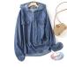  рубашка женский мода Denim блуза надеты поворот тонкий с капюшоном . Parker пальто .. средний . Denim рубашка женский tops одноцветный свободно надеты .