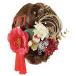 選べる５色展開椿とマムの髪飾り 成人式 卒業式 結婚式 七五三に (赤×ゴールド)ネット予約 着物　振袖　格安レンタル
