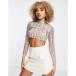 f lock and frill (Frock and Frill) lady's bare top * tube top * cropped pants tops Sequin Crop Top In Silver ( silver )