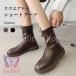  boots lady's short boots square tu imitation leather middle boots beautiful legs simple Flat bottom sense of stability bootie stylish jockey boots 