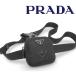  очень красивый товар почти не использовался Prada PRADA сумка "body" плечо сумка небольшая сумочка сумка ячейка для монет нейлон кожа черный мужской женский 