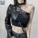  fashion dance costume PU leather jacket good-looking asimeto lease one shoulder leather jacket hip-hop lady's .. series lock 