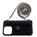 CHANEL Chanel matelasse iPhone15Pro кейс мобильный * смартфон аксессуары черная икра s gold черный Gold металлические принадлежности женский б/у 