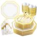 DaYammi 210 piece Gold clear plastic plate &amp; Gold plastic silver wear &amp; Gold plastic cup 30 guest Gold using .
