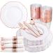Ciaell 175PCS Rose Gold Plastic Plates - Baroque White and Rose Gold Dispos