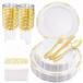 LIYH 210pcs Gold and White Plastic Plates,Gold Plastic Silverware,Elegant D