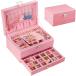 QBestry Girls Jewelry Organizer Box for Women,Pink Velvet Jewelry Box 3 Lay