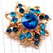  брошь * античный способ стразы синий голубой золотой цвет Gold. цветок 