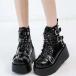  short boots lady's thickness bottom punk gothic Lolita boots round tu buckle strap leather shoes platform shoes studs 