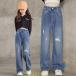  Denim брюки широкий нога брюки брюки Denim длинные брюки Denim широкий брюки zonchi- распорка брюки ребенок девочка Kids Корея одежда модный джинсы студент 