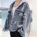  Denim жакет G Jean повреждение обработка твердый бахрома Boy shuzonchi- cut off casual большой Silhouette внешний 