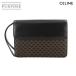  прекрасный товар Celine CELINE Macadam Second клатч сумка PVC кожа черный Brown Gold металлические принадлежности 90295989