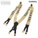  Chanel CHANEL подтяжки Logo парусина кожа бежевый черный Gold металлические принадлежности Vintage Suspender 90307889