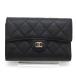 CHANEL Chanel три складывать кошелек matelasse medium заслонка бумажник здесь Mark черная икра s gold черный Италия производства AB разряд б/у хороший товар 
