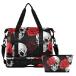 ̵Skull Red Roses Travel Duffel Bag for Women Men Gym Bag with Shoe Compartment Wet Pocket Carry On Weekender Overnight Bags for H¹͢