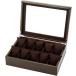 высококлассный из дерева наручные часы место хранения box 10шт.@ для кейс дисплей прозрачный стекло подушка имеется N-J84-T( темно-коричневый )