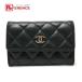 CHANEL Chanel matelasse стеганое полотно 2. складывать ячейка для монет кошелек для мелочи . кошелек CC здесь Mark футляр для карточек черный женский [ б/у ]
