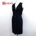  beautiful goods CHANEL Chanel no sleeve One-piece knee height biju-V neck front button 15C dress tweed 