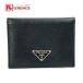 PRADA Prada triangle Logo card-case folding in half pass case leather black men's [ used ]
