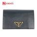  прекрасный товар PRADA Prada 1M0504 треугольник Logo треугольник Logo plate compact бумажник 2. складывать кошелек футляр для карточек черный [ б/у ]