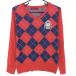  Delsol свитер красный × темно-синий . примерно a-ga il рисунок вязаный V шея женский L Golf одежда DELSOL