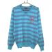  Pearly Gates свитер голубой зеленый × серый окантовка шерсть 100% вязаный мужской 5(L) Golf одежда PEARLY GATES( очень красивый товар )|SALE цена 