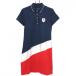  Tommy Hilfiger короткий рукав Polo One-piece темно-синий × красный трехцветный нашивка женский M Golf одежда Tommy Hilfiger Golf