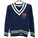  filler Golf свитер темно-синий × белый кабель плетеный V шея Logo .... вязаный женский M Golf одежда FILA GOLF