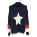 V12ta-toru шея свитер темно-синий × белый передний Logo задняя сторона звезда шерсть 100% вязаный мужской M Golf одежда V12