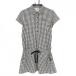  filler Golf короткий рукав Polo One-piece белый × чёрный серебристый жевательная резинка проверка . изначальный нашивка талия шнур женский LL Golf одежда FILA GOLF