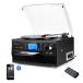 DIGITNOW Bluetooth Record Player Turntable with Stereo Speaker, LP Vinyl to MP3 Converter with CD, Cassette, Radio, Aux in and USB/SD Encoding, Remote
