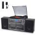 HONGUT Hi-Fi Stereo Bluetooth Vinyl Record Player, All-in-One Turntable Stereo CD Player, Music System with AUX in to MP3 USB Encoding Convert FM Radi