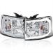 SPEC-D TUNING Chrome Housing Clear Lens Headlights with LED Strip Compatible with 2007-2013 Chevy Silverado 1500/2500HD/3500HD, Left + Right Pair Head