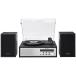 Crosley CR7022A-BK Sloane 3-Speed Bluetooth Turntable and FM Radio Shelf System with Matching Stereo Speakers, Black