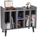 Large Record Player Stand with Vinyl Storage, BOEASTER Record Player Table Up to 200 Albums, Turntable Stand with Power Outlet, Vinyl Record Storage C