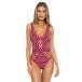 free shipping Becca by Rebecca Virtue Driftwood Crochet Show & Tell Plunge One-Piece Pomegranate LG parallel import 